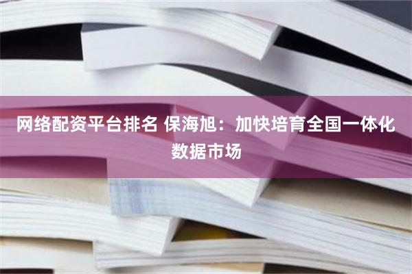 网络配资平台排名 保海旭：加快培育全国一体化数据市场