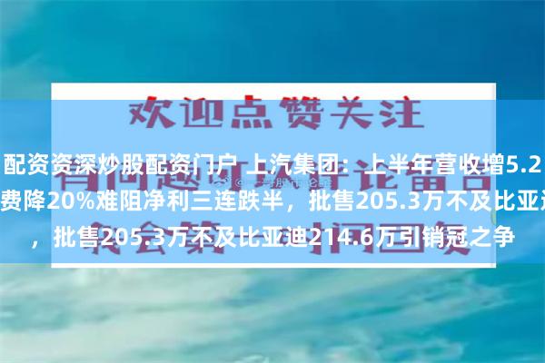 配资资深炒股配资门户 上汽集团：上半年营收增5.23%净利降9.21%，三费降20%难阻净利三连跌半，批售205.3万不及比亚迪214.6万引销冠之争