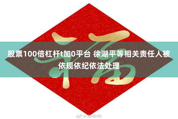 股票100倍杠杆t加0平台 徐湖平等相关责任人被依规依纪依法处理